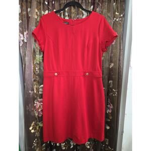 Talbots Womens Sheath Dress Sz 10P 10 Petite Red Stretch Short Sleeve Classic